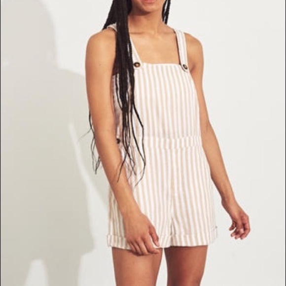Hollister Pants - Hollister Striped Short Overalls